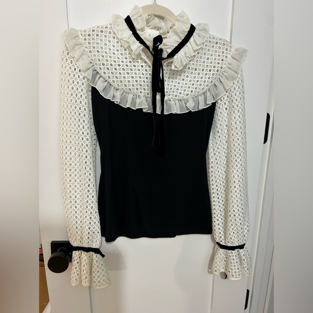 Anne Fontaine Black and Cream Lace Blouse